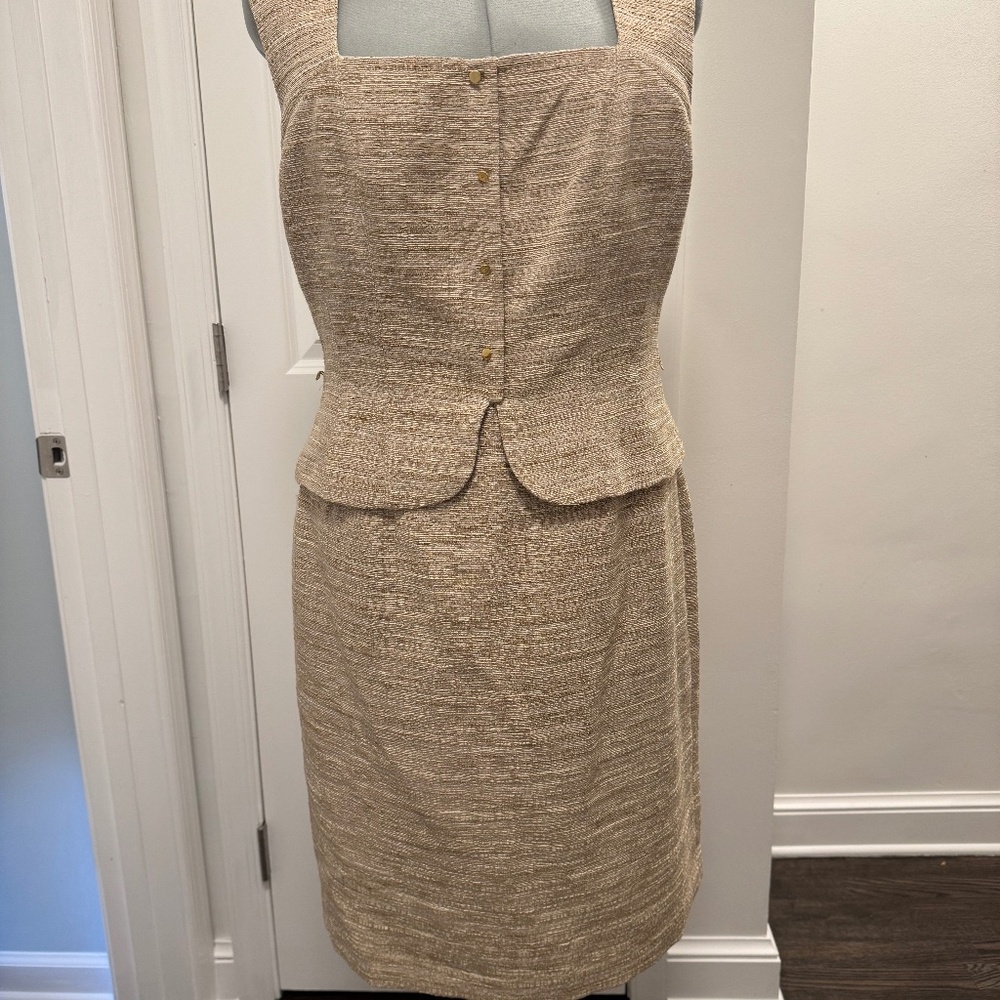 Tahari Arthur S. Levine Beige Sleeveless Professional Dress with Back Zipper
